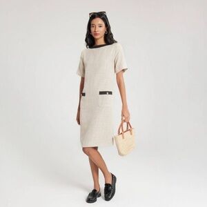 20. A New Day - Women's Contrast Trim Pocket Mini Dress - A New Da Beige